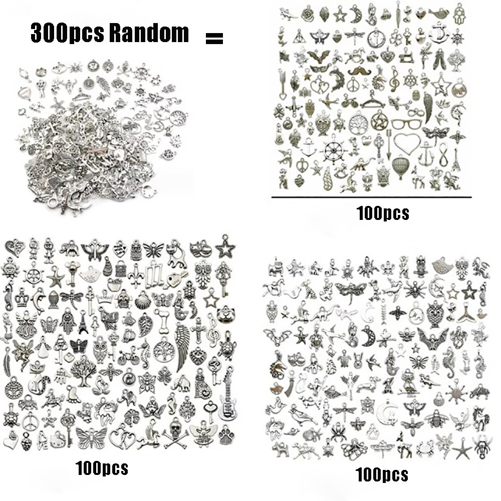 300Pcs Metal Alloy Silvery Charm Pendant Beads for DIY Jewelry Accessories