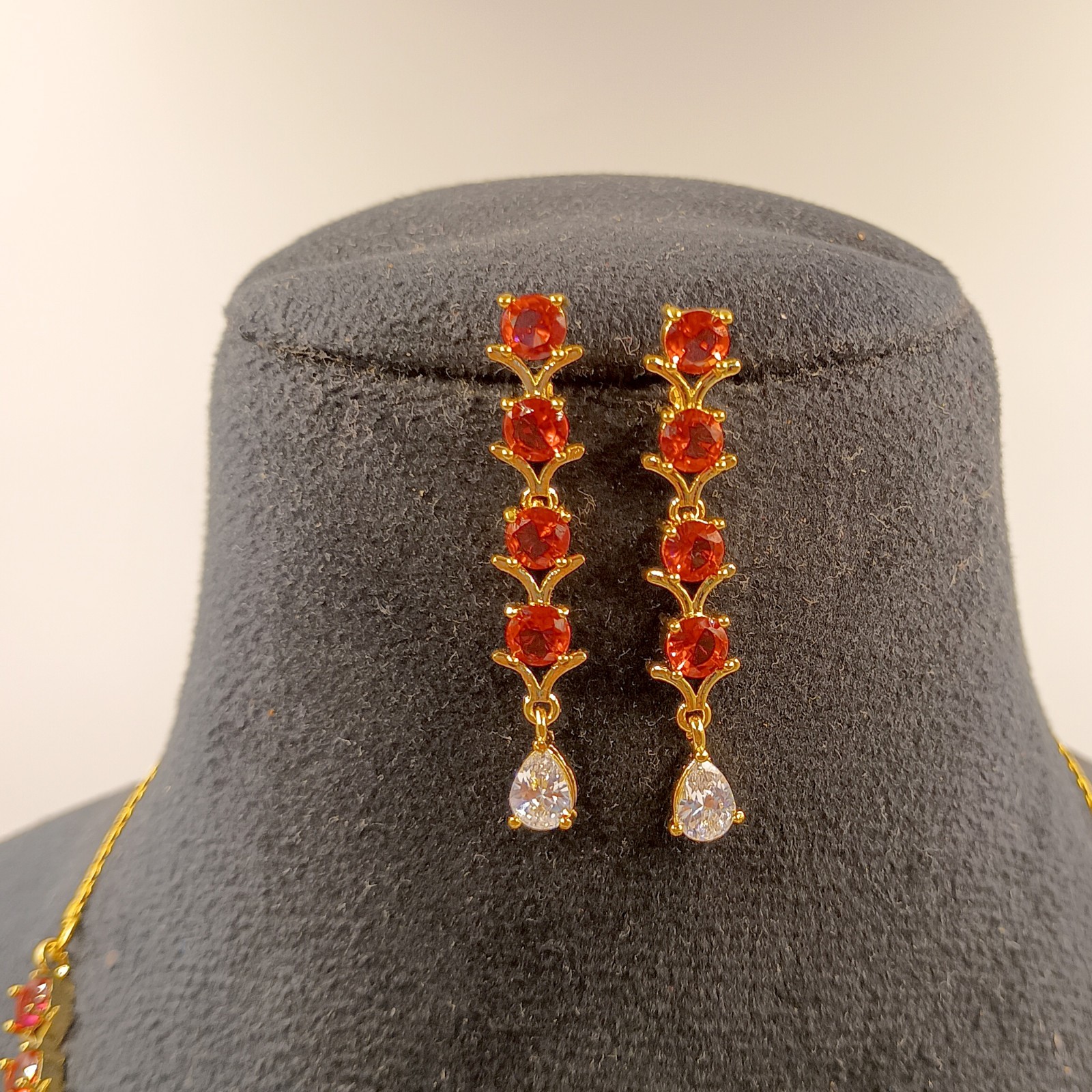 Red Garnet Necklace Set 22k Gold Plated Jewelry Set for Women Gift