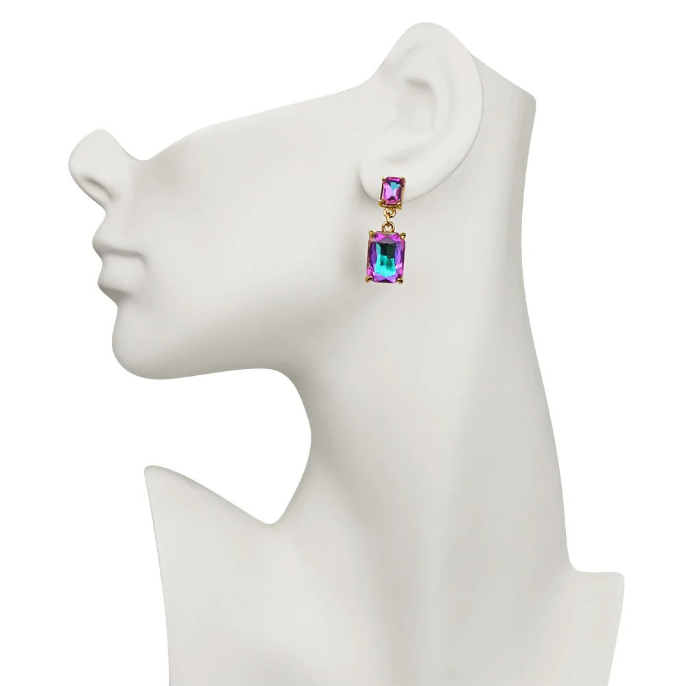 Kirks Folly Mystic Lavender Pink Emerald Cut Pierced Earrings goldtone