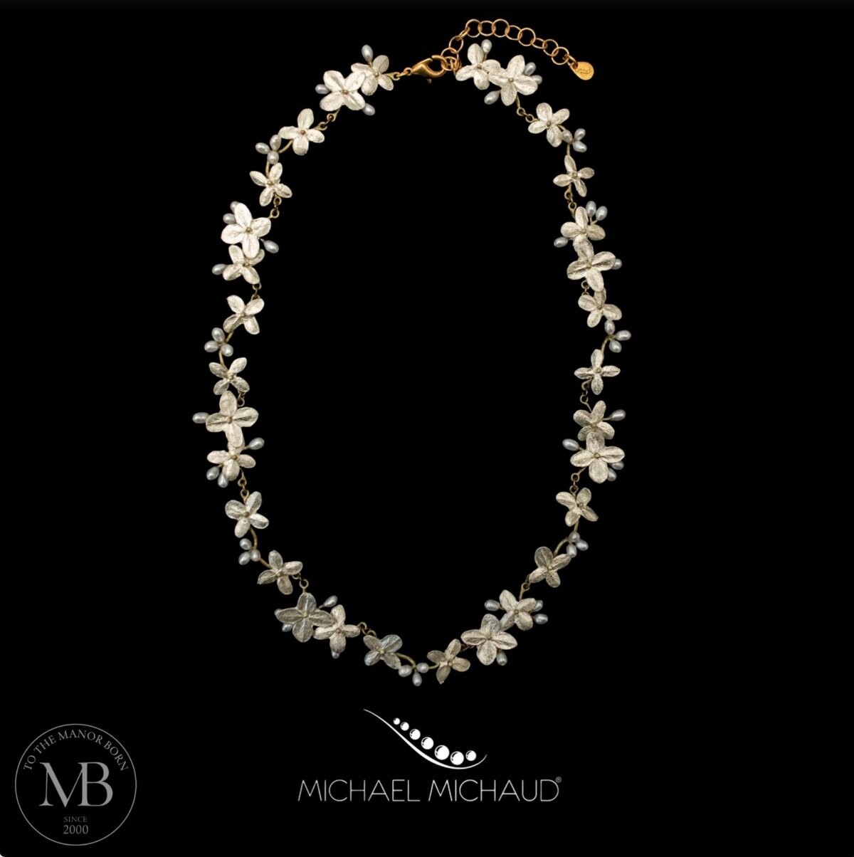Michael Michaud White Hydrangea Statement Necklace Jewelry Gift 22K GP 9608
