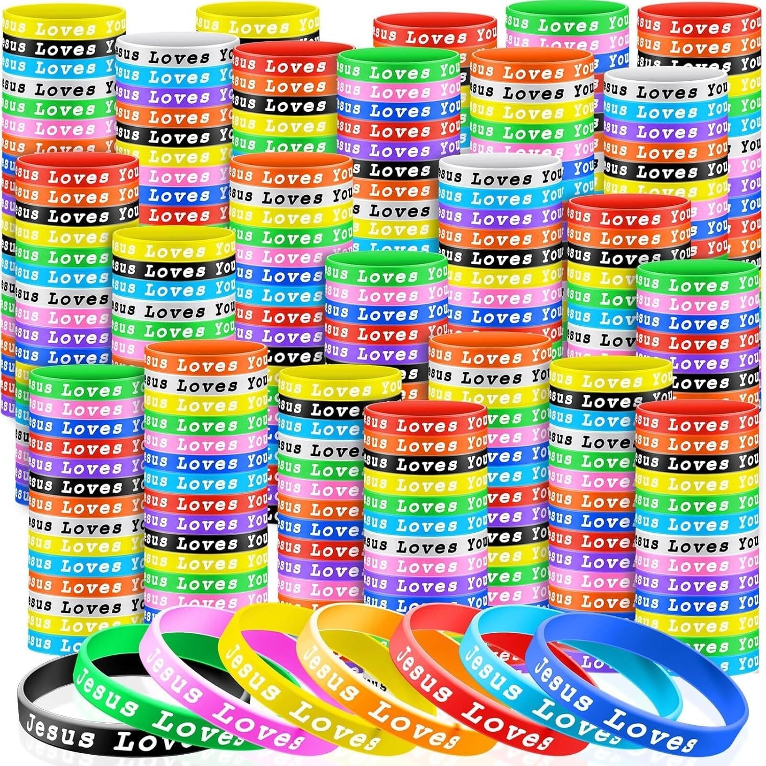 Assorted Colorful Jesus Loves You Silicone Bracelets for Teens Adults 10 Count