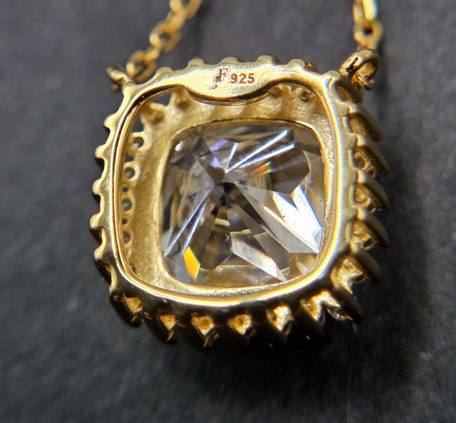 18K Gold Plated Moissanite Halo Necklace Cushion Cut Pendant Silver