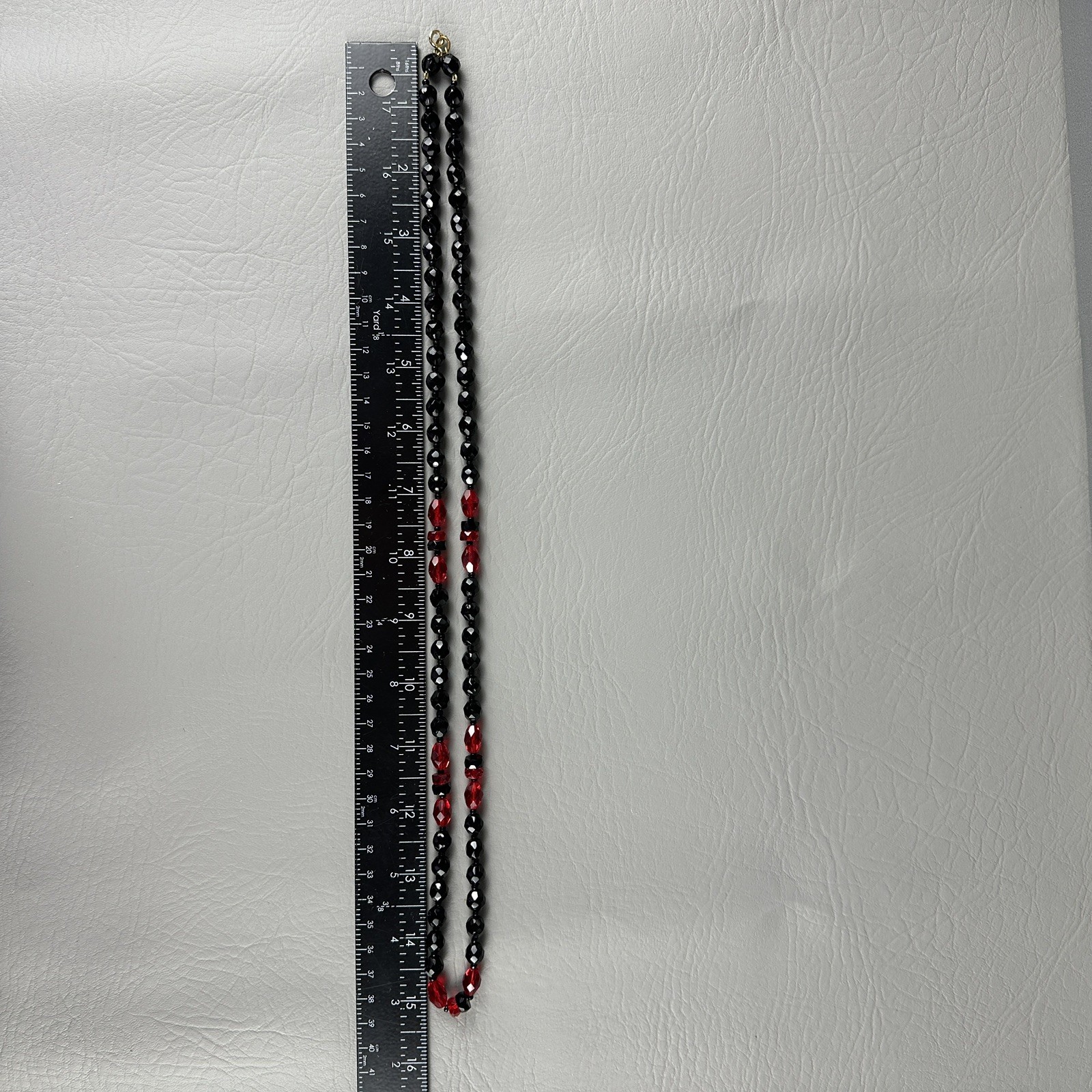 Vintage Bead Necklace Black Red Art Deco Style Long Acrylic 30″