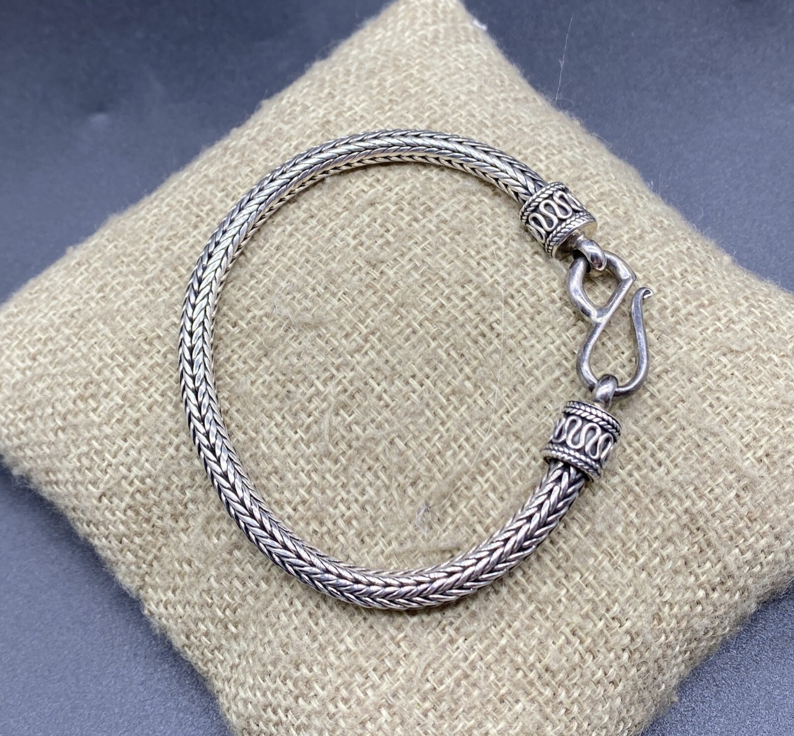 BA-Sterling Silver Bali Style Foxtail Spiga Wheat Hook Bracelet
