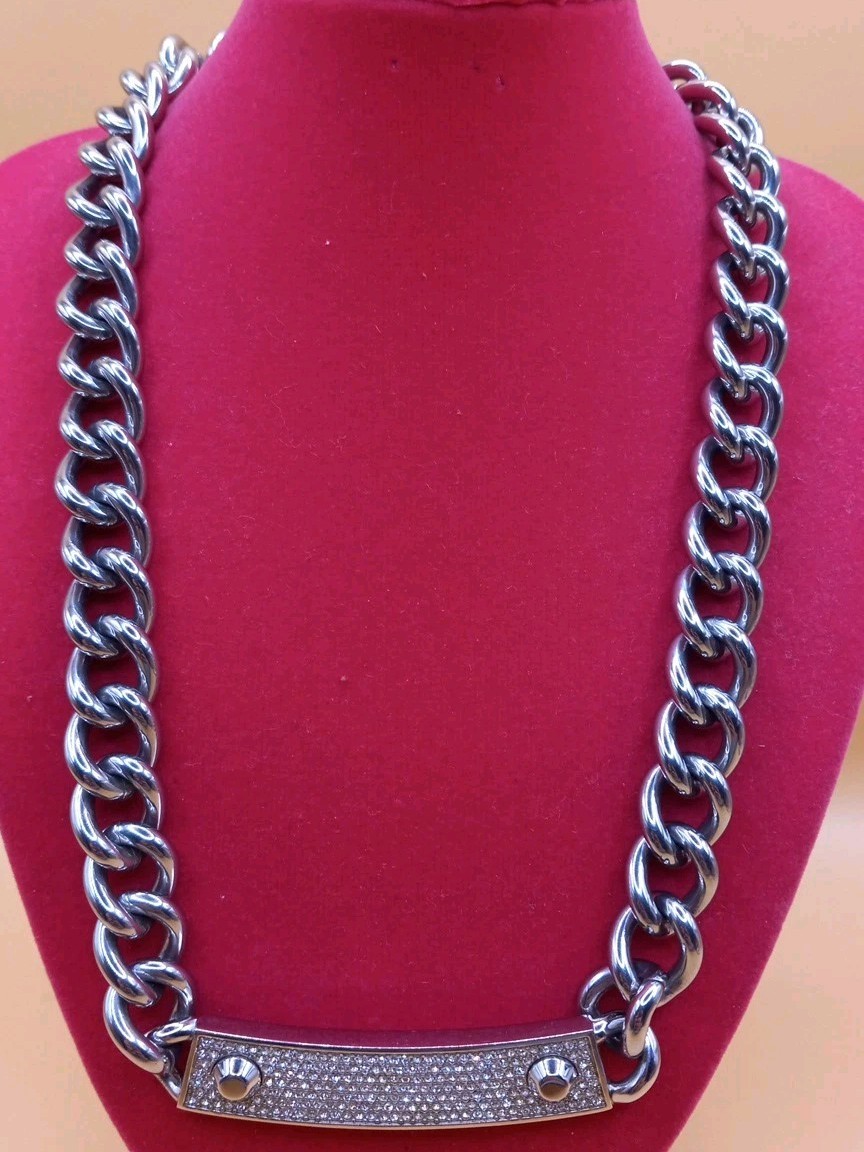 Michael Kor Silver Tone Chunky Collar Reversible Necklace 18in