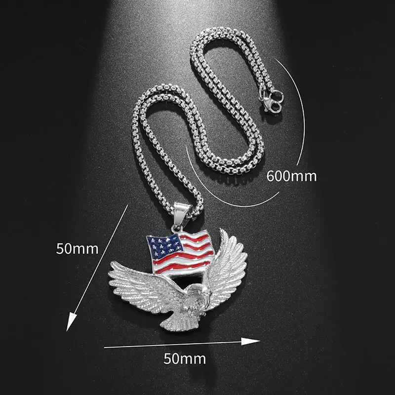 Eagle American Flag Necklace Patriotic United States Flag Jewelry Bird Pendant