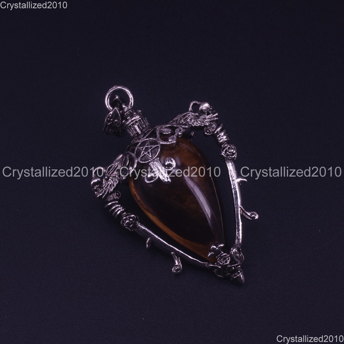 Natural Gemstone Medieval Retro Pendulum Gothic Pendants Tibetan Silver 35x55mm