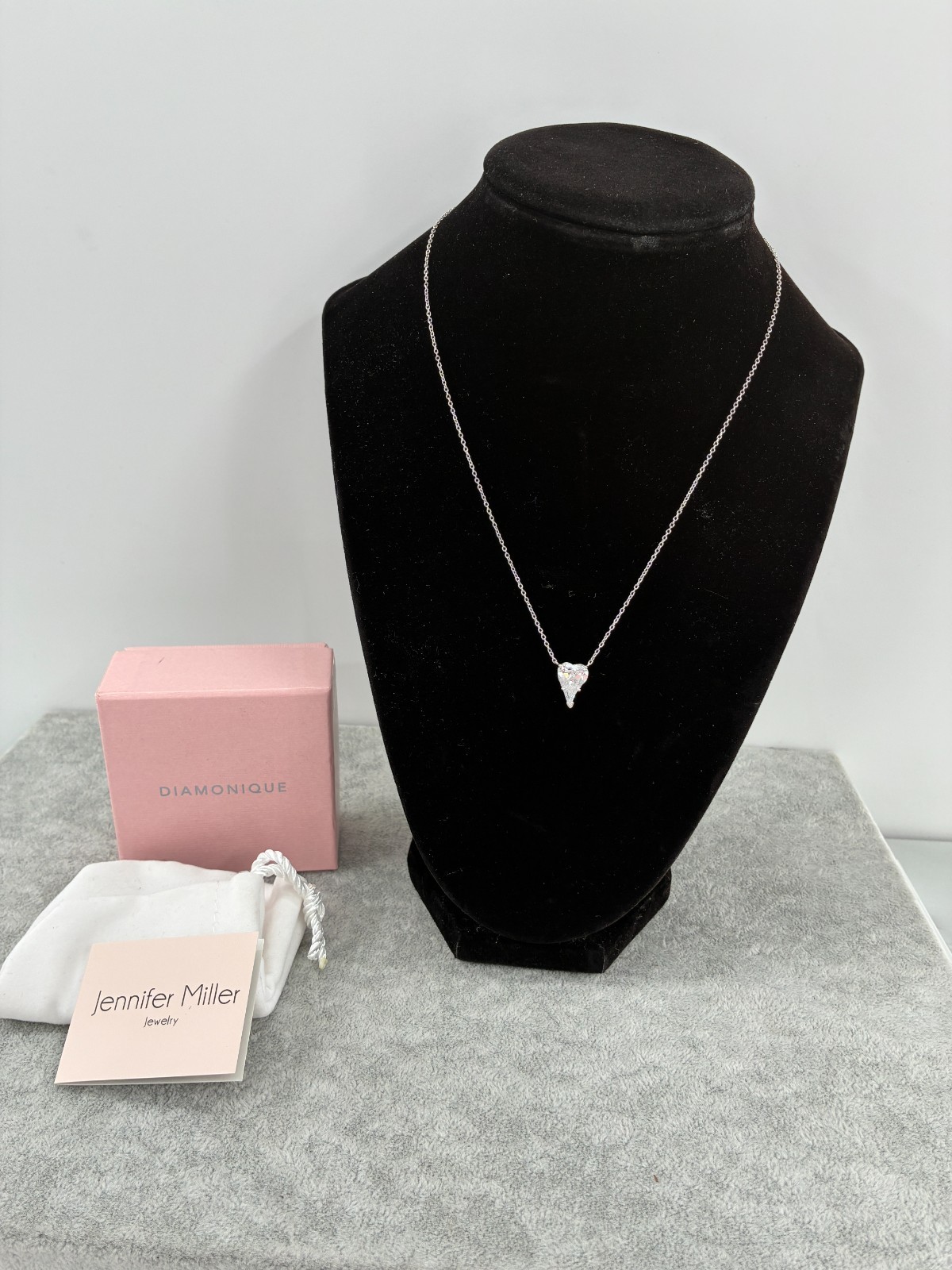 Diamonique Jennifer Miller Heart Charm Pendant Necklace Sterling 925 Rare Model