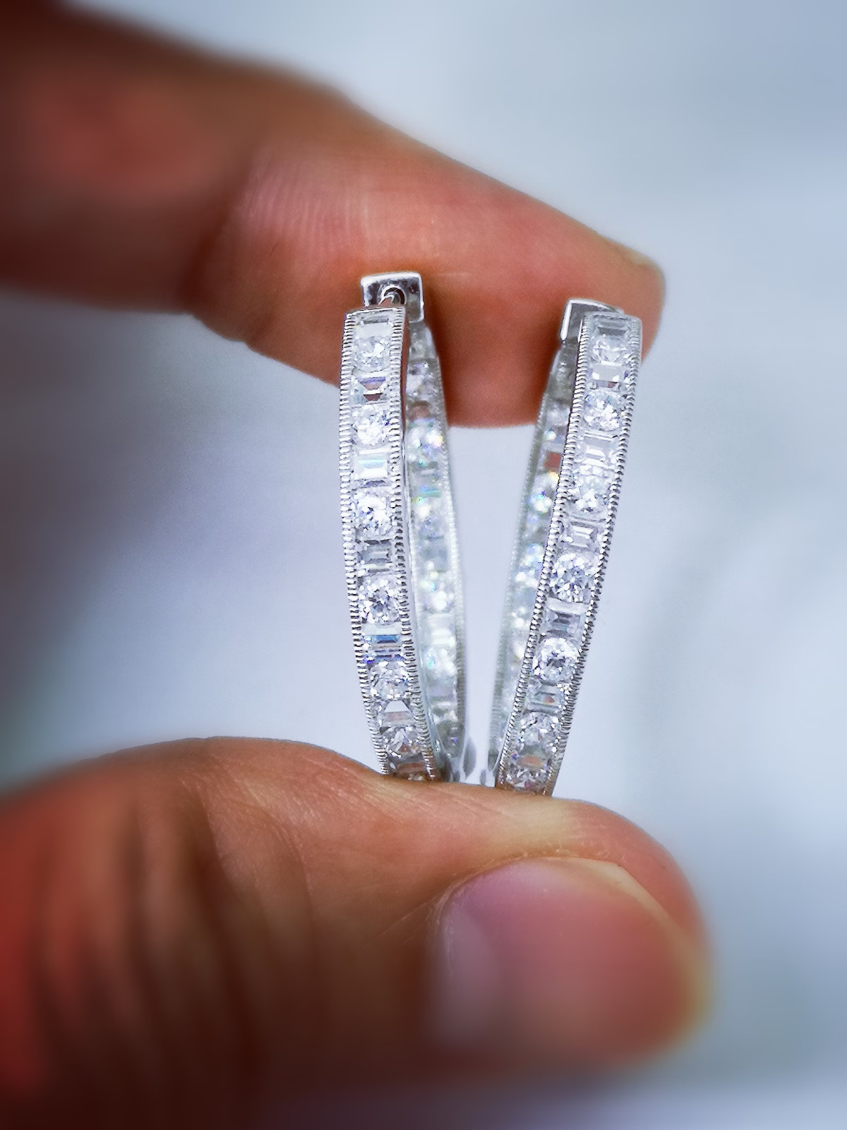 2.62 Ct Round Cut Simulated Diamond Wedding Hoop Earrings 14k White Gold Plated