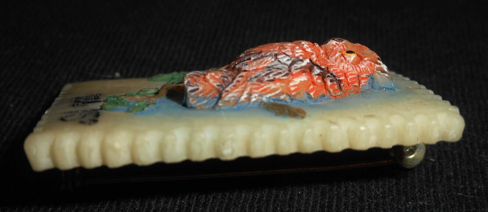 Resin Plastic Owl 15 Cent Postage Stamp Pin Sitting On Tree Limb 1 1/2″ x 1″