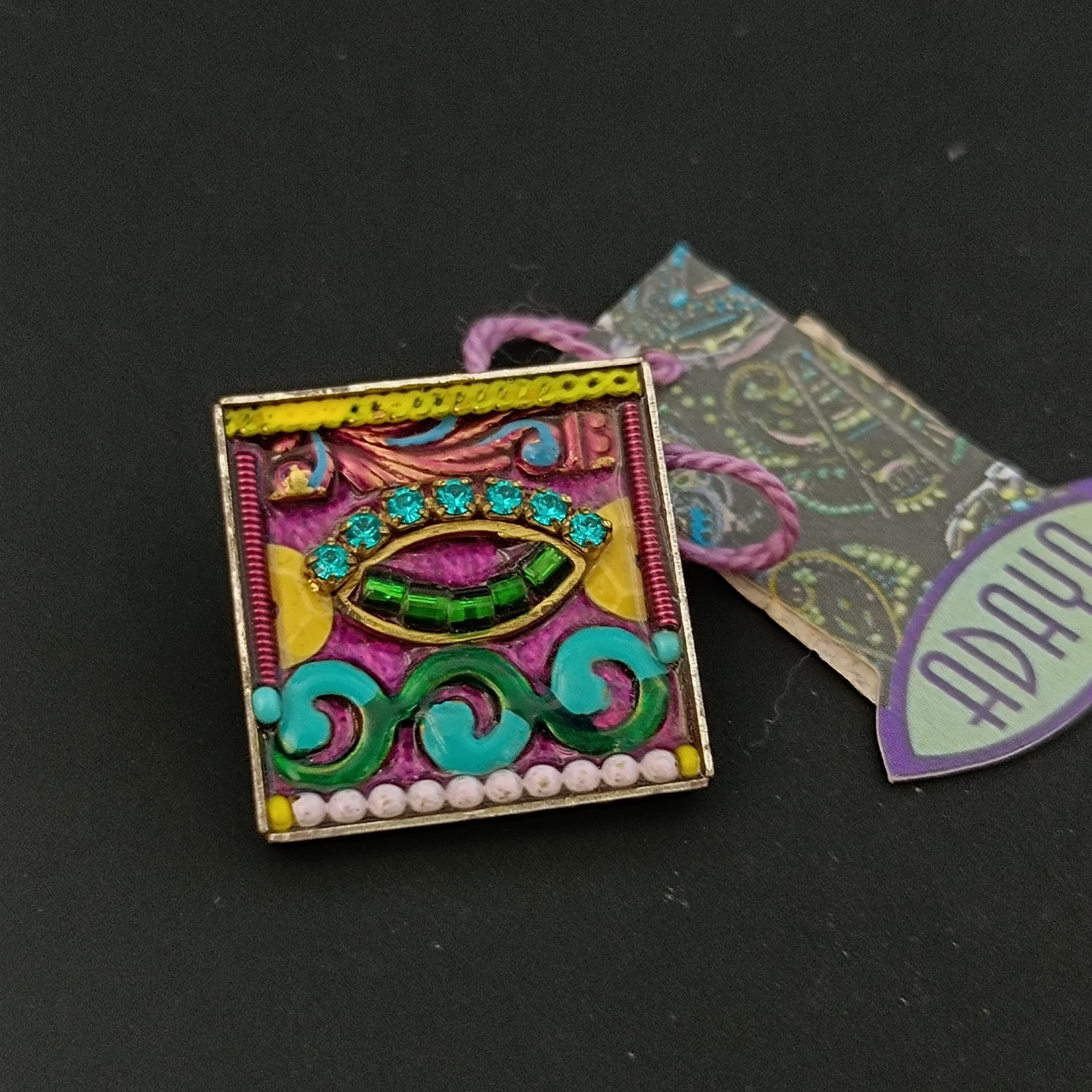 ADAYA Colorful Mosaic Brooch Eye Design Small Square Pin Folk Expressive Gift