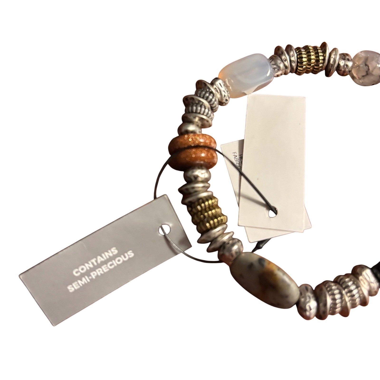 Chicos Semi Precious Stone Stretch Bracelet Mixed Metal Boho Beaded Multicolor