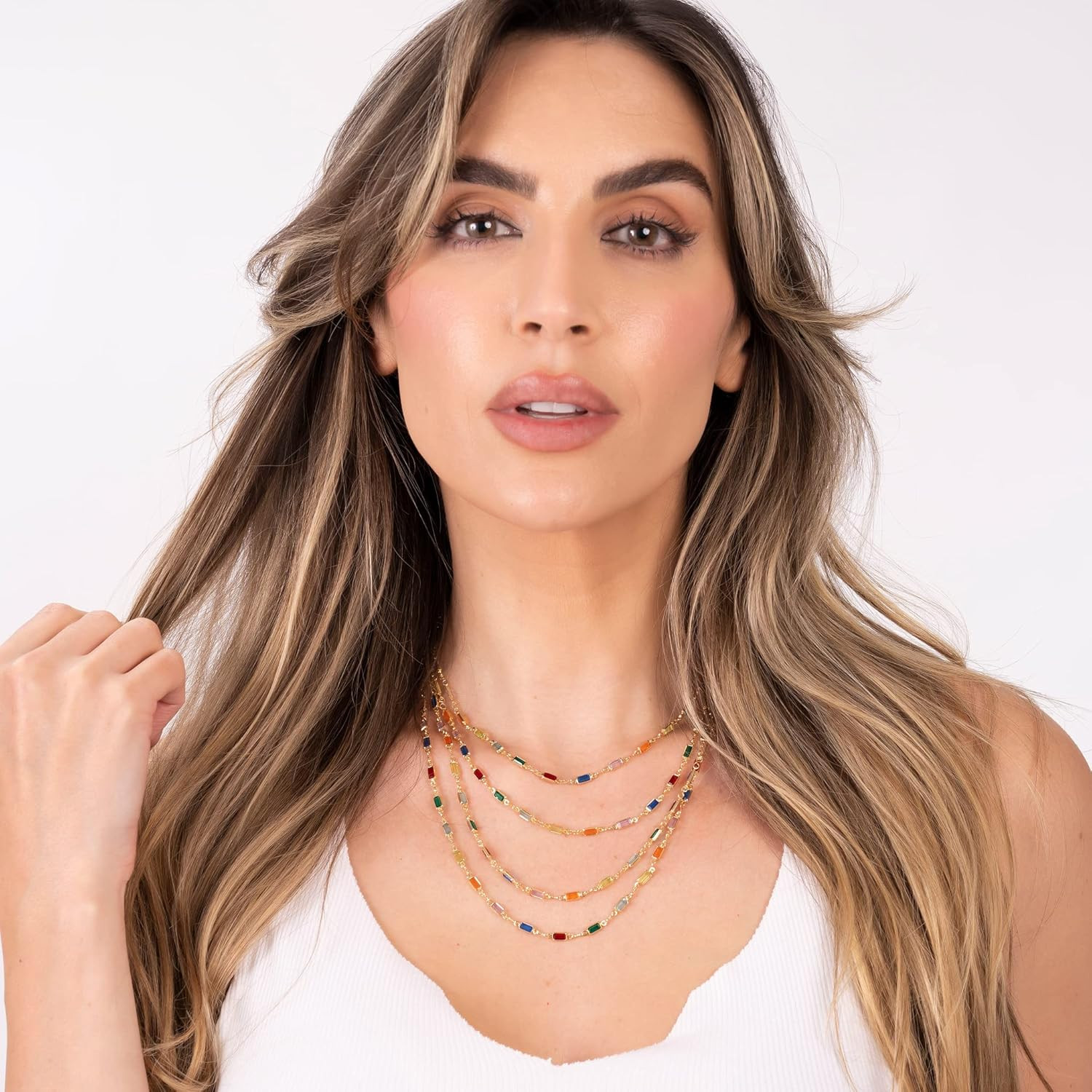 18K Gold Plated Multi Stone Crystal Baguette Necklace for Women – Made in Brazil