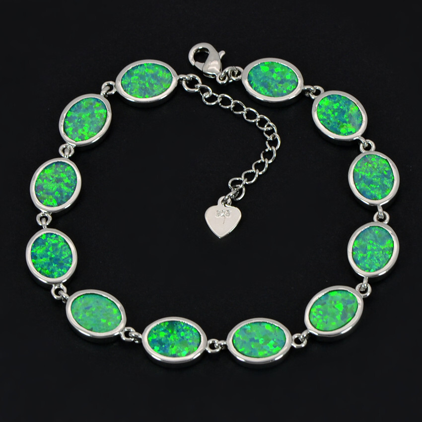 Hawaii Blue/White/Orange/Pink Oval 925 Sterling Sliver Fire Opal Bracelet 18cm