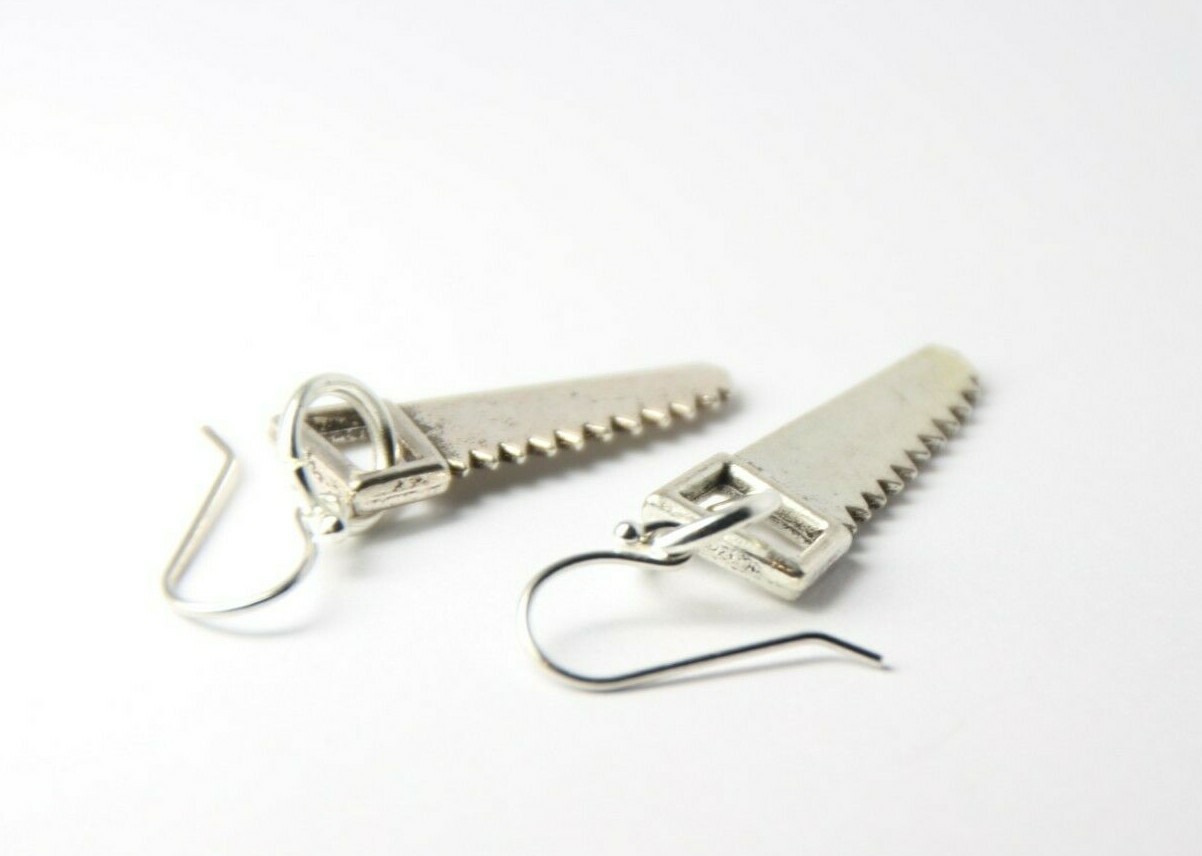 Hand Saw Charm Earrings Construction 925 sterling silver hooks, pewter charms