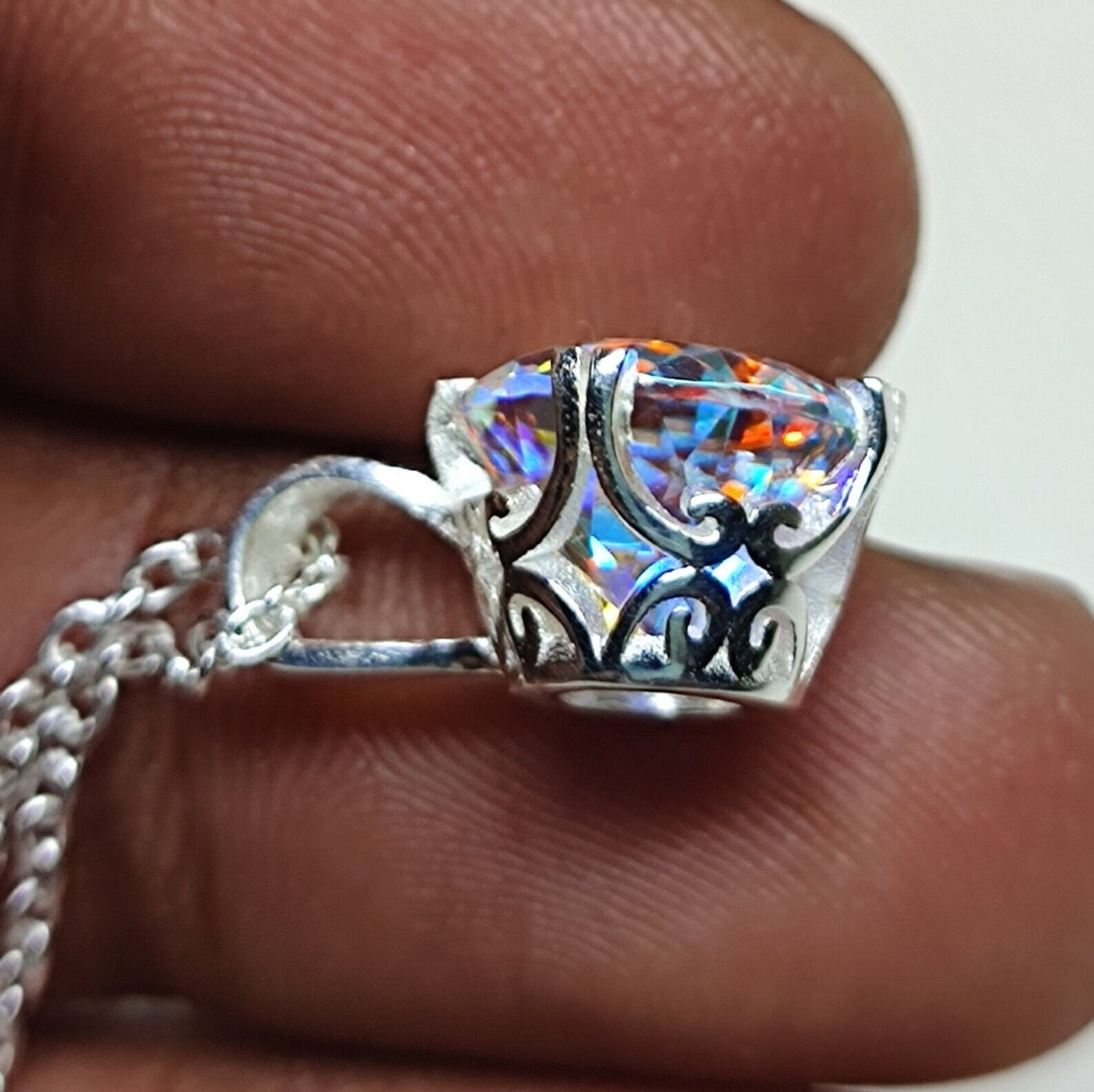 Magical Mystic Topaz Pendant Round Cut 925 Sterling Silver Women Pendant