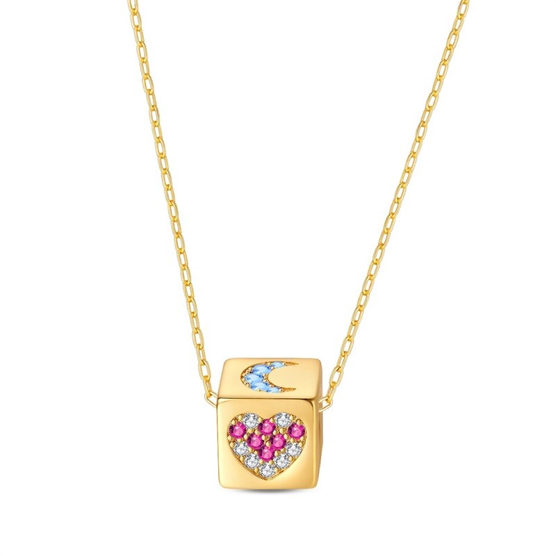 PANDACH 14K Gold Plated 3D Dice Pendant Necklace For Women Lucky Jewelry Gifts