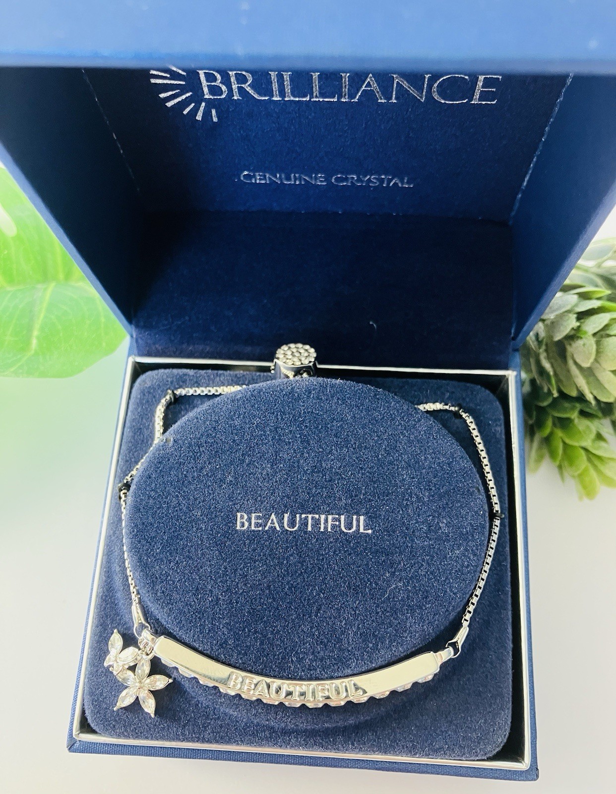 BRILLIANCE Charm Bracelet ” BEAUTIFUL” with Crystals from SWAROVSKI New In Box