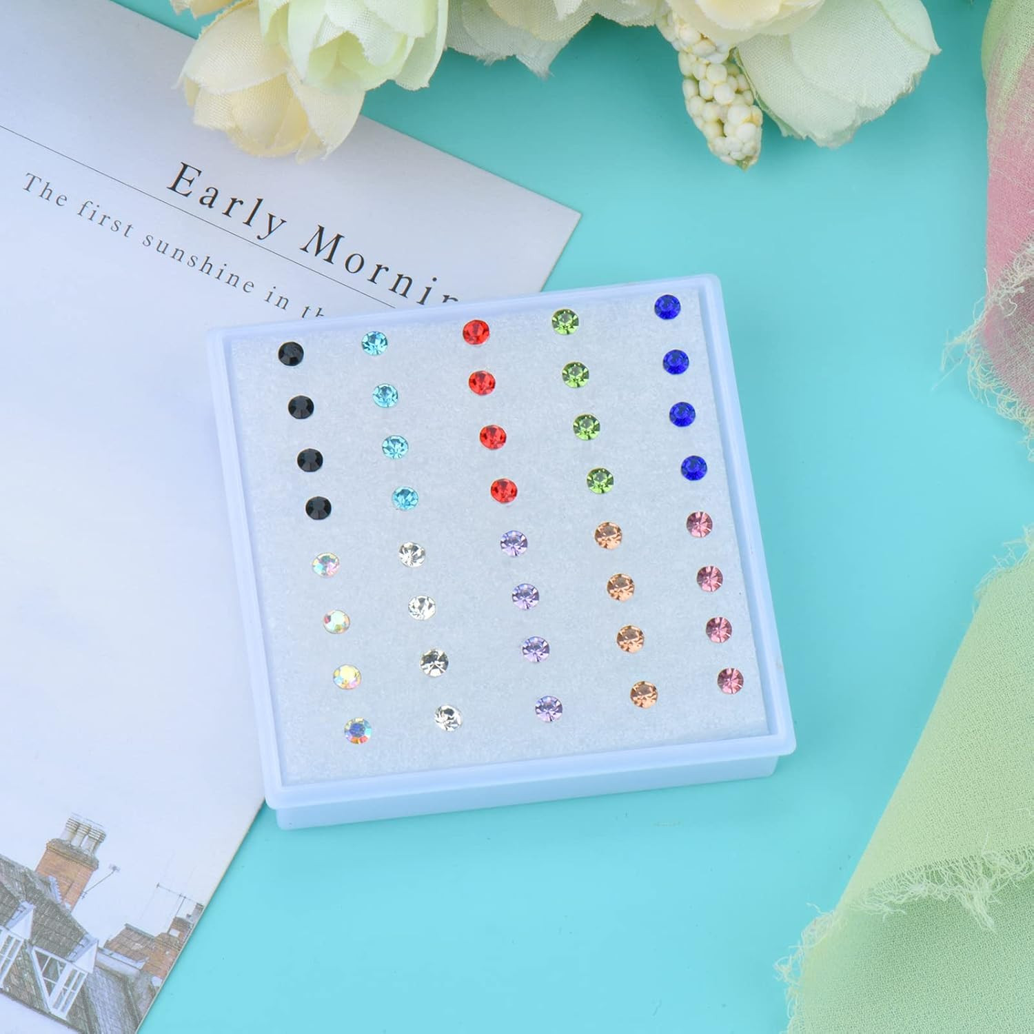 Plastic Earrings, 80pcs Colorful Cubic Zirconia Stud Earrings for Women, Medical