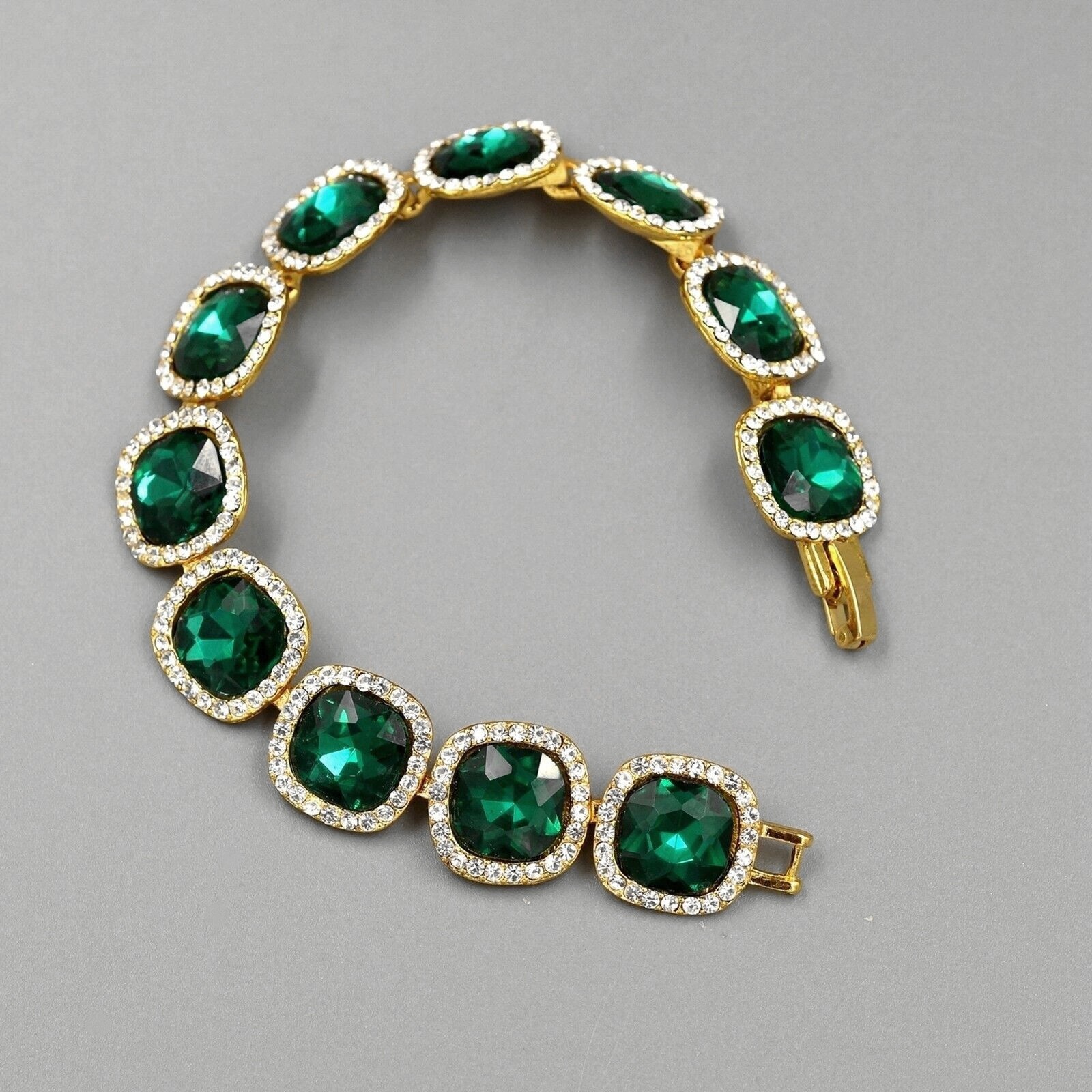 Women Gold Plated Green Crystal Rhinestone Tennis Bracelet Hot Fashion Jewelry