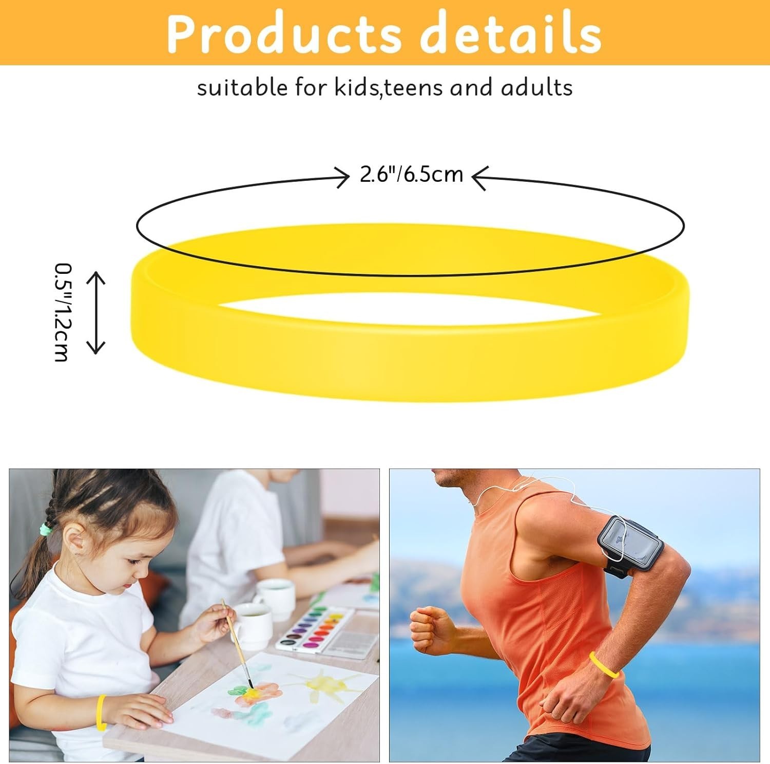 12 Pieces Silicone Bracelets- Yellow Color Blank Rubber Wristbands for Adults…