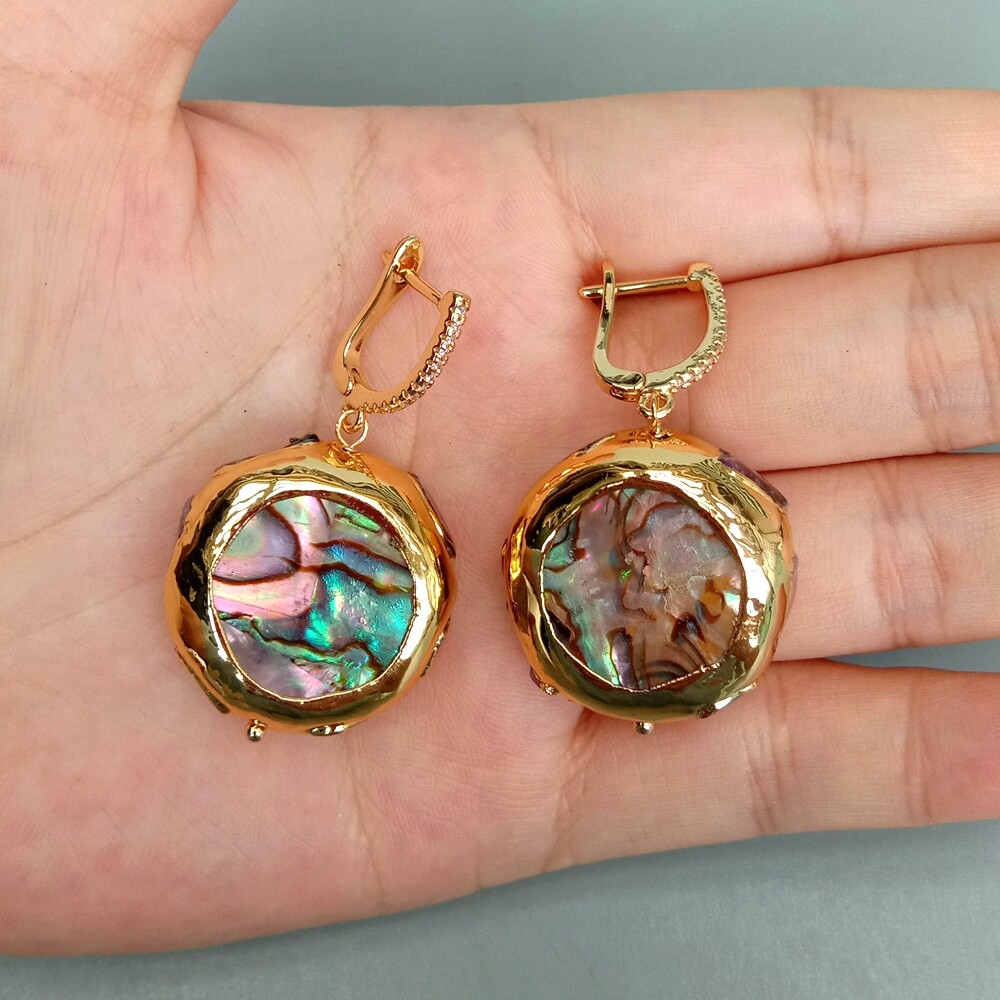 Abalone Tourmaline Rough Earrings Abalone Shell Earrings Fashion Jewelry Gift