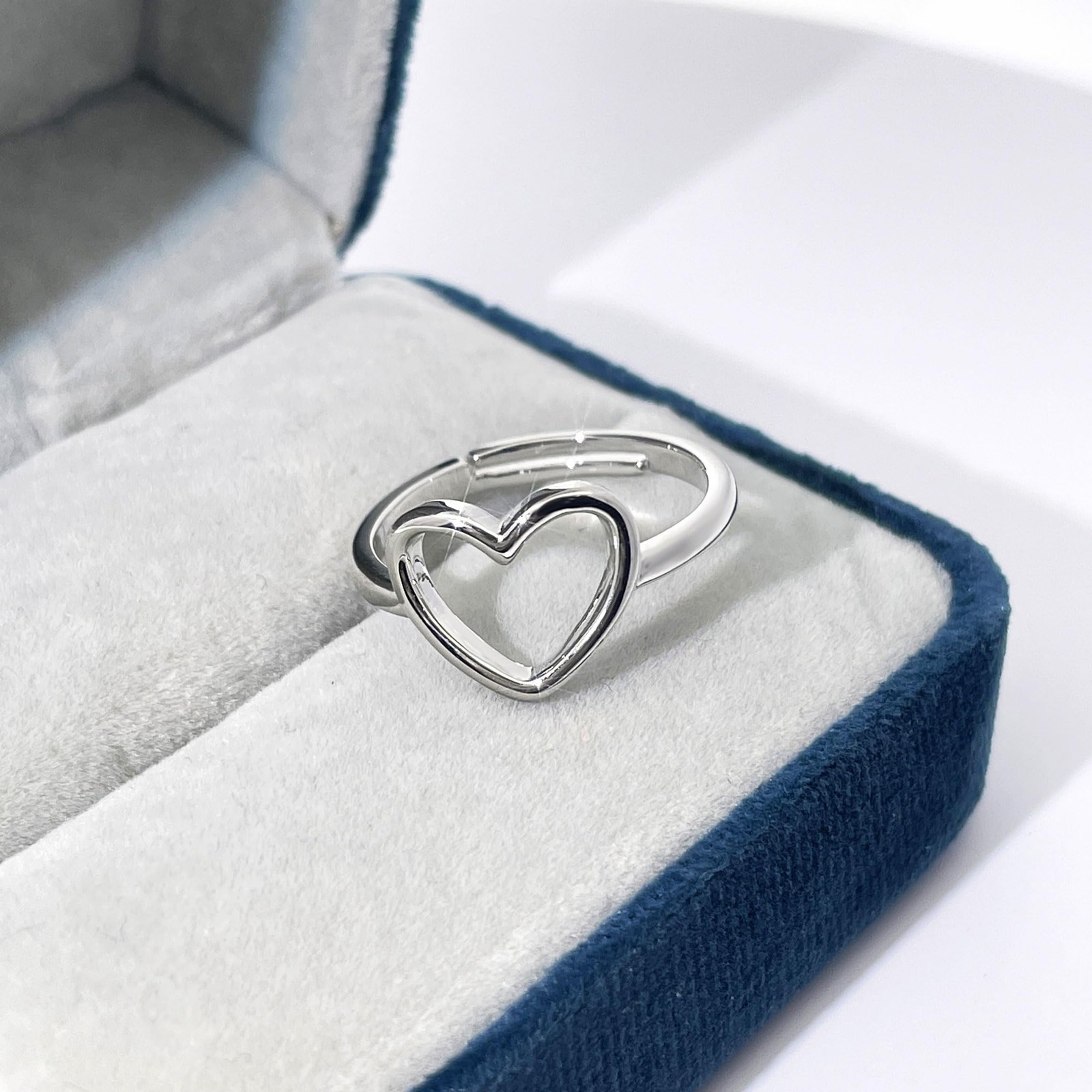 18K Gold Plated Open Heart Promise Ring for Women, Minimalist Stackable Jewelry