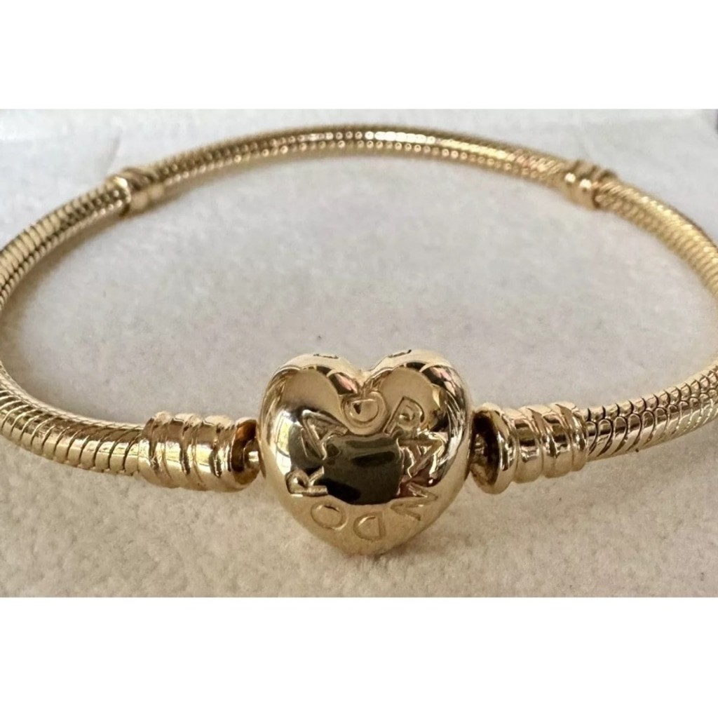 NEW❗️Authentic Pandora 14K Gold Moments Heart Clasp Snake Chain Bracelet 6.5 In