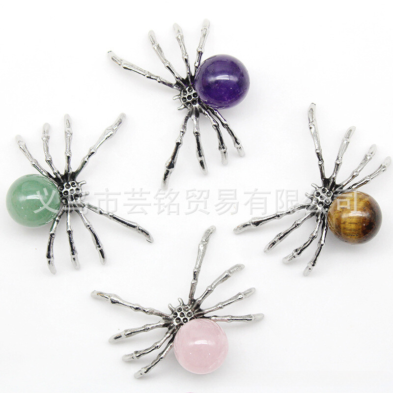 10pcs Mixed Natural Stone Alloy Long Legged Spider Pendants DIY Jewelry Making