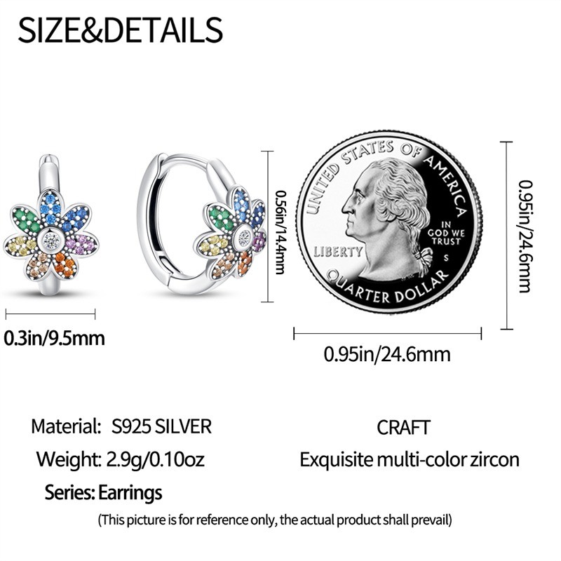 PANDACH Sterling Silver Tiny Colorful CZ Sunflower Hoop Earrings For Women Girls