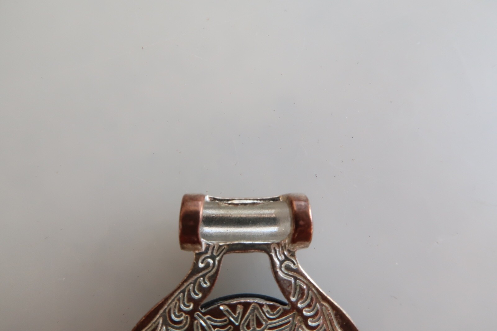 Clear White Iridescent Silver Tone Pendant Marked KC