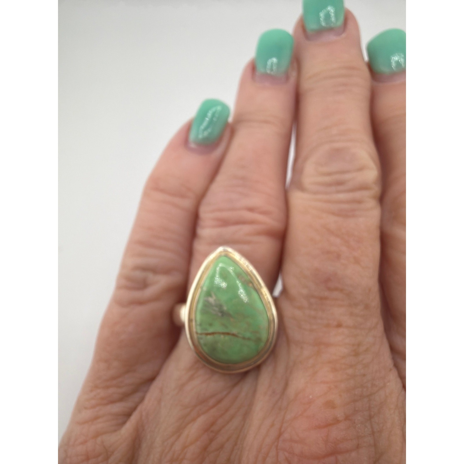 Sterling Silver Pear Shaped Green Mojave Turquoise Ring Size 7.5