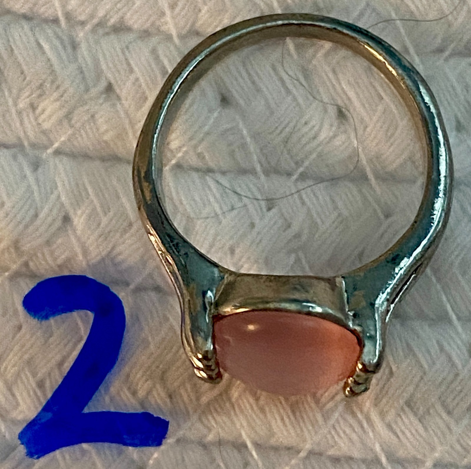 Silver Tone Pink Oval Cabochon Split Band Statement Ring Size 7