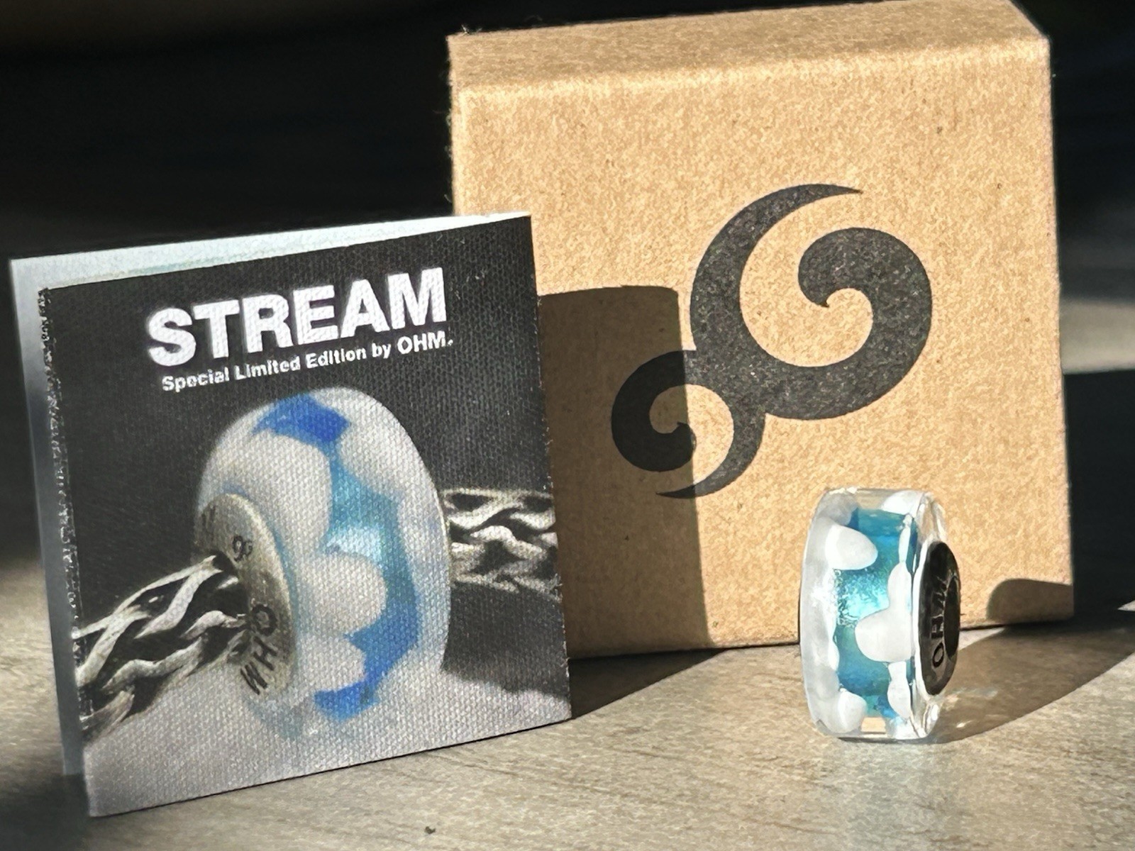OHM Beads- Stream BeadLimited Edition Blue/White Cloud Glass – set of 2 beads