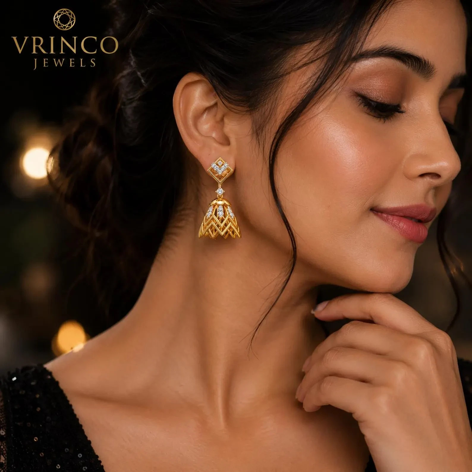 Fairy Tale 18KT Yellow Gold Lab Grown Diamond Jhumka Earrings Luxury Bridal