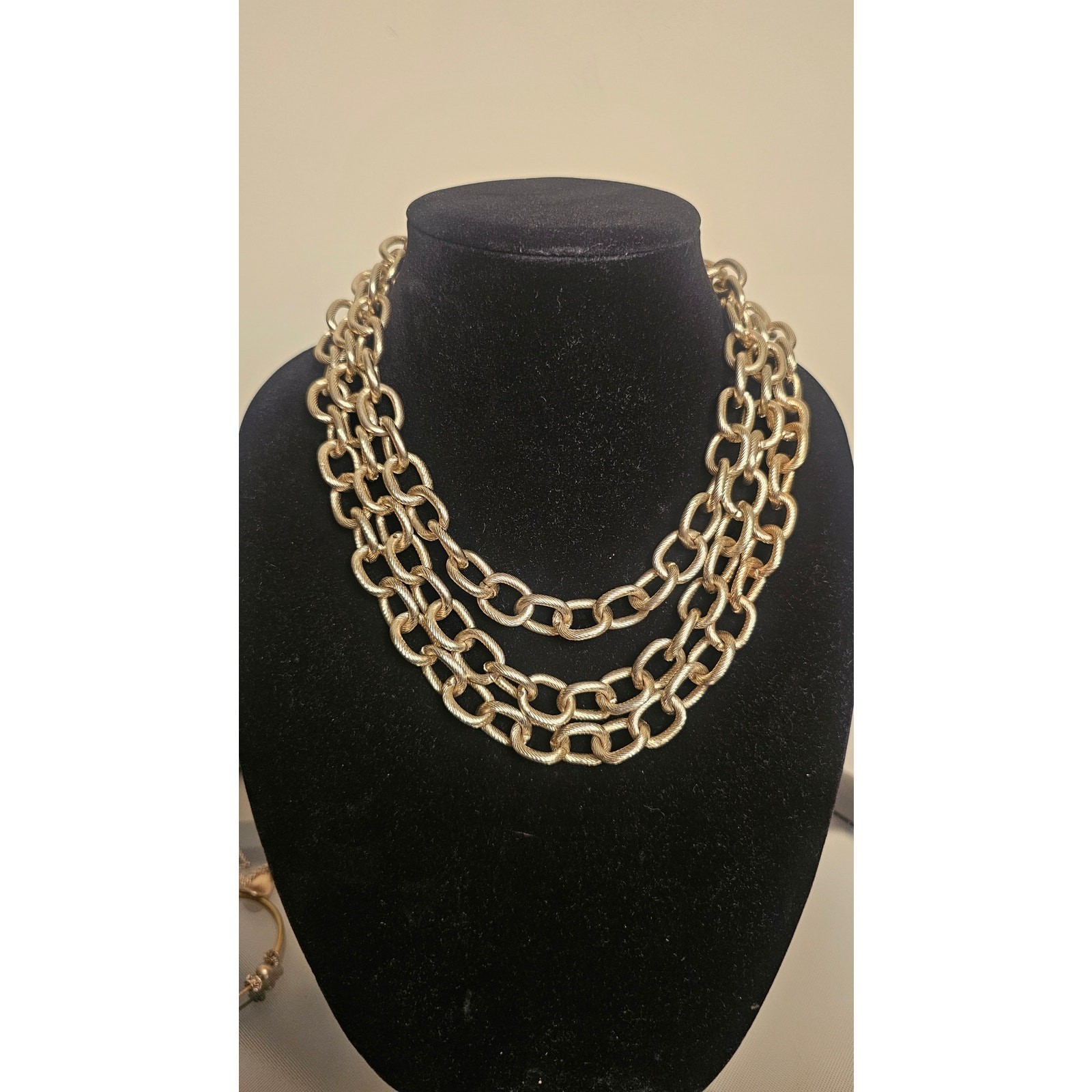 Heavy Three Chain Necklace in Light Gold Tone With NO PLASTIC