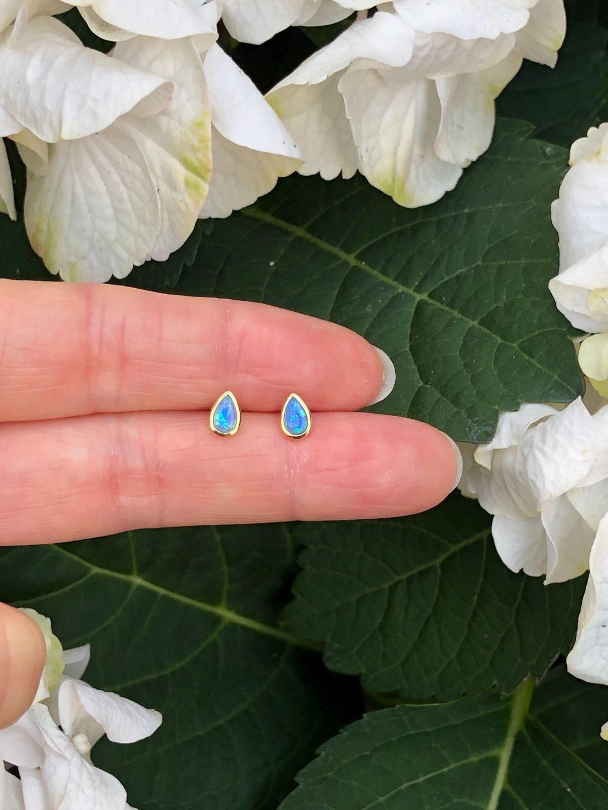 Blue Opal Teardrop Stud Earrings Sterling Silver 925 Dainty Studs Gold 5.9mm