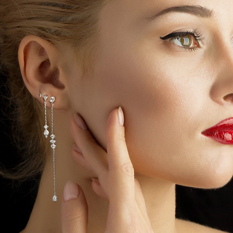 1 Pair 925 Sterling Silver Long Tassel Drop Earrings Women Waterdrop Jewelry