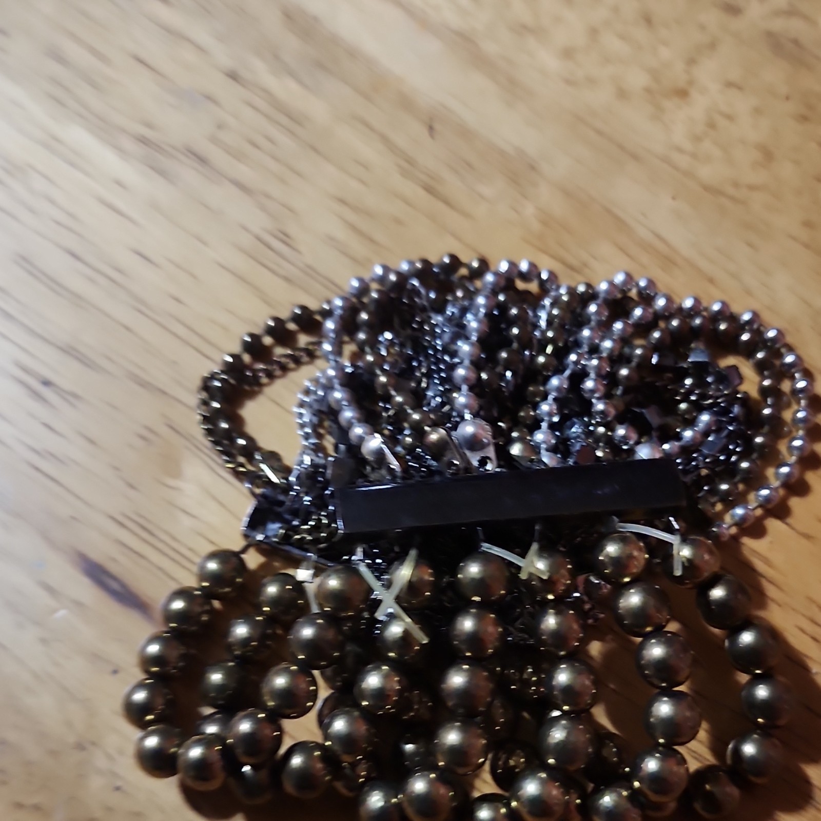 Bronze Tone Multi-Strand Beaded Ball Chain Bracelet, Stackable Slide Closure