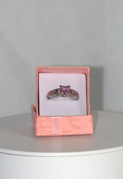 New Pink Princess Cut Crystal Ring Size 7 Fashion Costume Jewelry W/ Gift Box