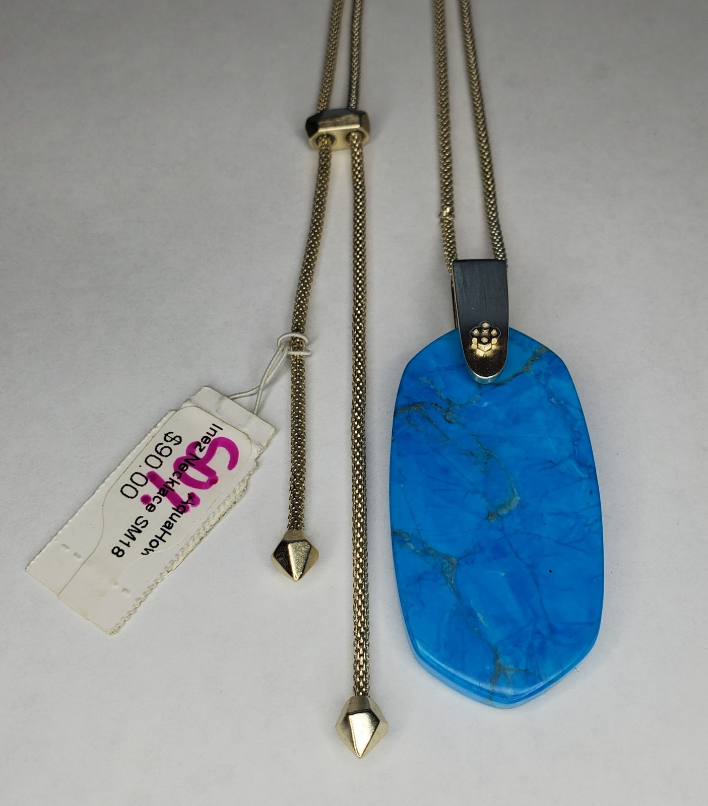 Kendra Scott Necklace 30in Gold Plate Aqua Howlite Inez Pendant Back Chip READ