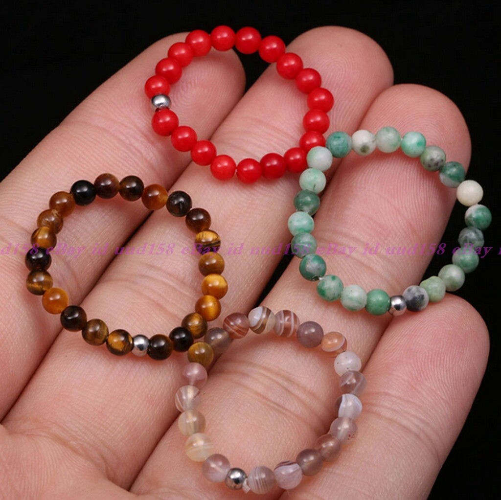 4mm Natural Multi-Color Gemstone Round Beads Circle Adjustable Stretchy Rings