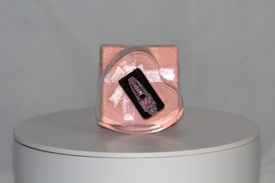 New Pink Princess Cut Crystal Ring Size 7 Fashion Costume Jewelry W/ Gift Box