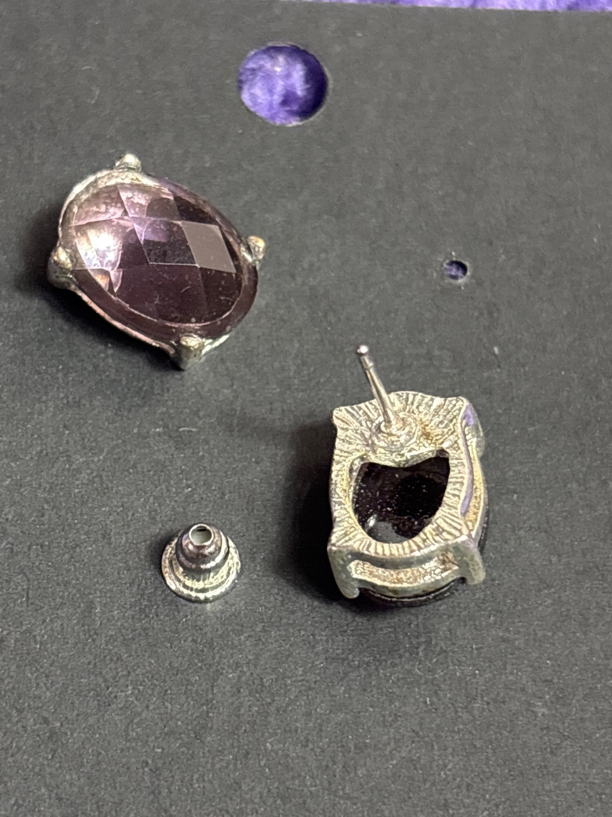 Purple Rhinestone Oval Stud Earrings 5/8 inch