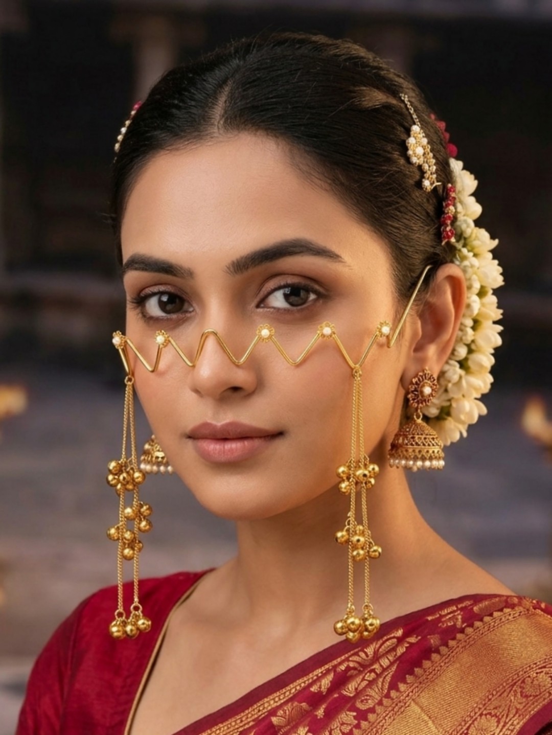 Gold Wire Pearl Wave Face Jewelry Handmade Boho Statement Eye Accessory Facelet