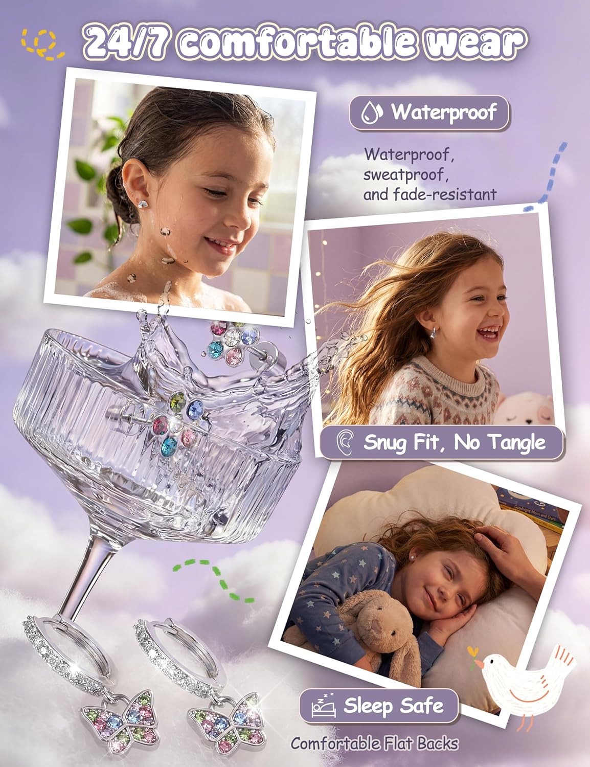 Hypoallergenic Flat Back Earrings Set Girls Kids Surgical Steel Sensitive Ears