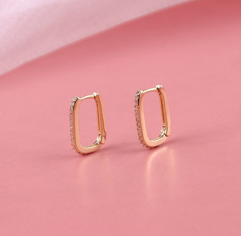 Women 925 Sterling Silver Plated U-Shape CZ Silver Gold Huggie Hoop Earrings A9