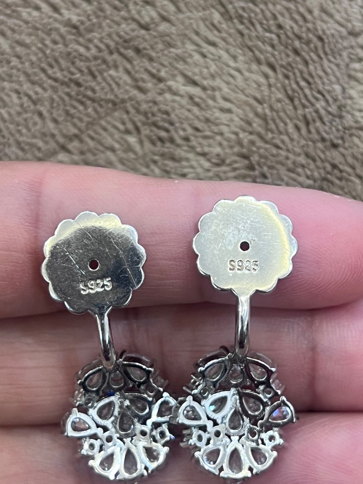 Euro Sparkles Netherlands 925 Silver 2-in-1 Jacket Earrings Women Pear CZ