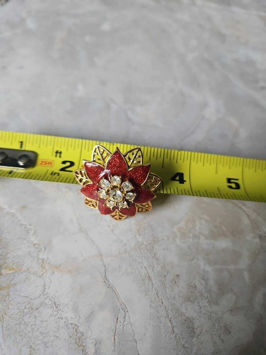 Womens Post Back Earrings Sparkly Red Enamel Crystals Gold Tone Poinsetta