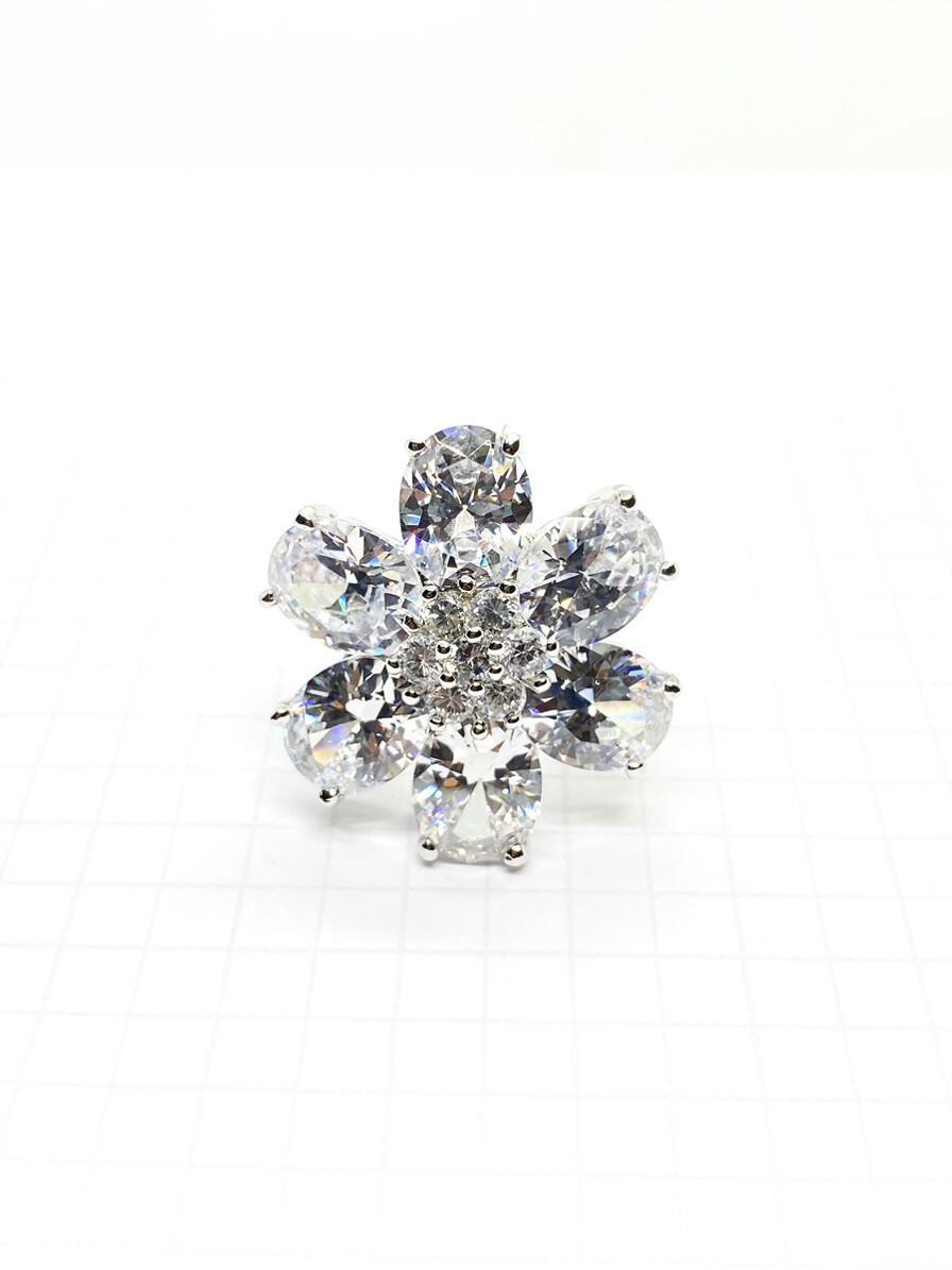 (SIZE 6,7,8,9) Massive Huge CZ STONES FLOWER COCKTAIL RING .925 STERLING SILVER